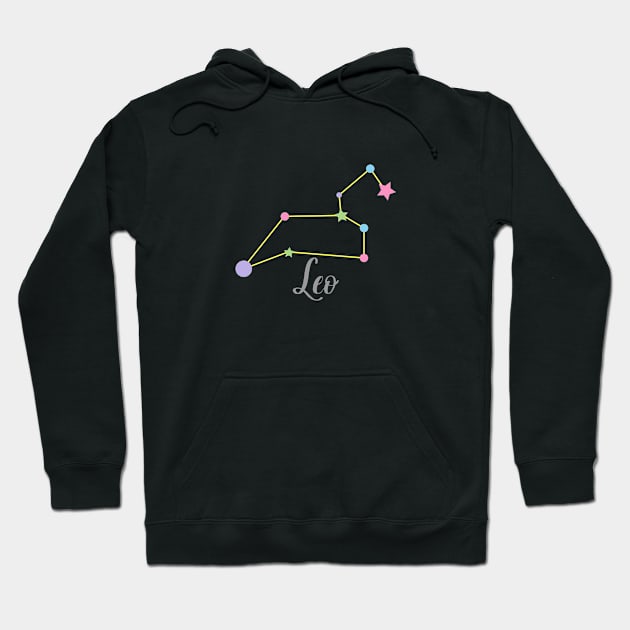 Leo Zodiac Constellation in Rainbow Pastels - Black Hoodie by Kelly Gigi